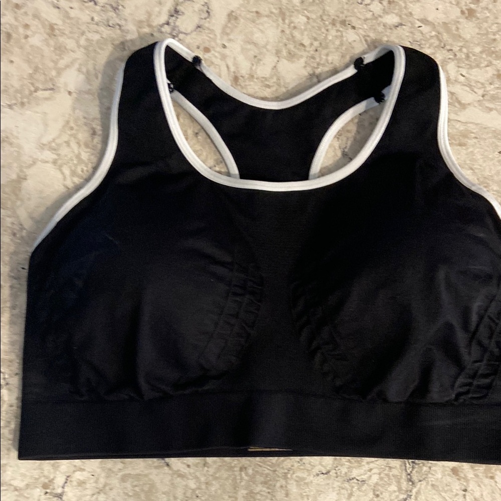 Shapermint Black and White Sports Bra Moisture-Wicking Racerback